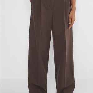 Babaton Pleated Wide Leg Brown Pants High-Waisted